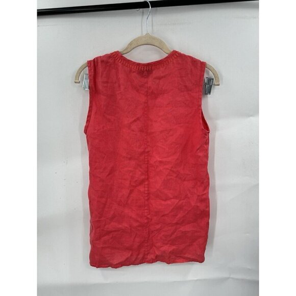 Elie Tahari Blouse Women Small Coral 100% Linen Embroidered Minimalist Coastal - Picture 2 of 9